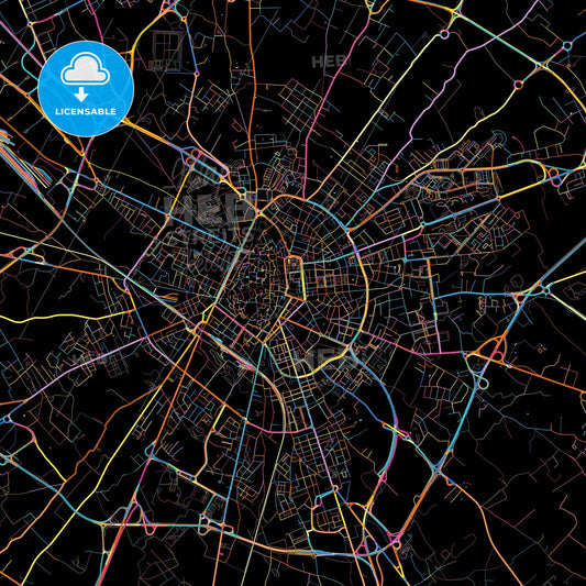 Lecce, Apulia, Italy, colorful city map on black background