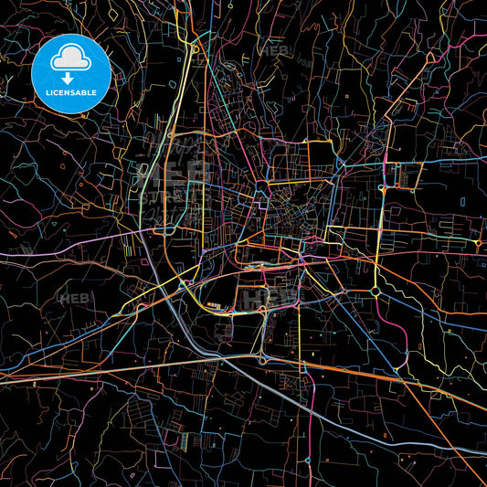 Pistoia, Tuscany, Italy, colorful city map on black background