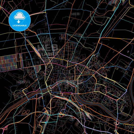Pisa, Tuscany, Italy, colorful city map on black background