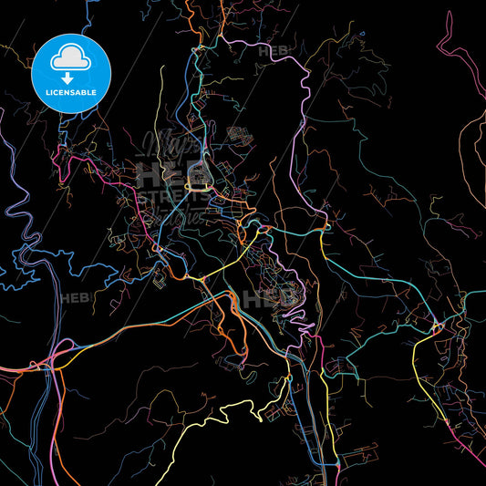 Catanzaro, Calabria, Italy, colorful city map on black background