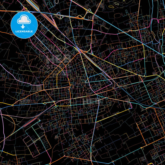 Busto Arsizio, Lombardy, Italy, colorful city map on black background