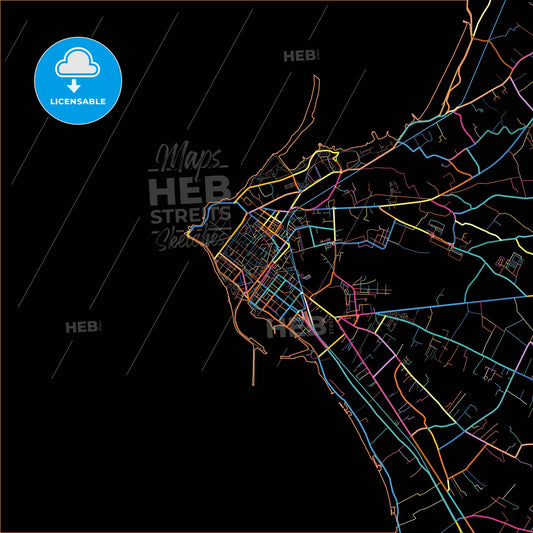 Marsala, Sicily, Italy, colorful city map on black background