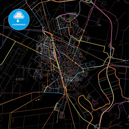 Grosseto, Tuscany, Italy, colorful city map on black background
