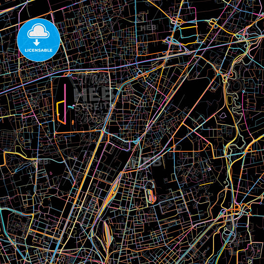 Sesto San Giovanni, Lombardy, Italy, colorful city map on black background