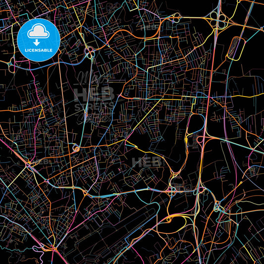 Casoria, Campania, Italy, colorful city map on black background