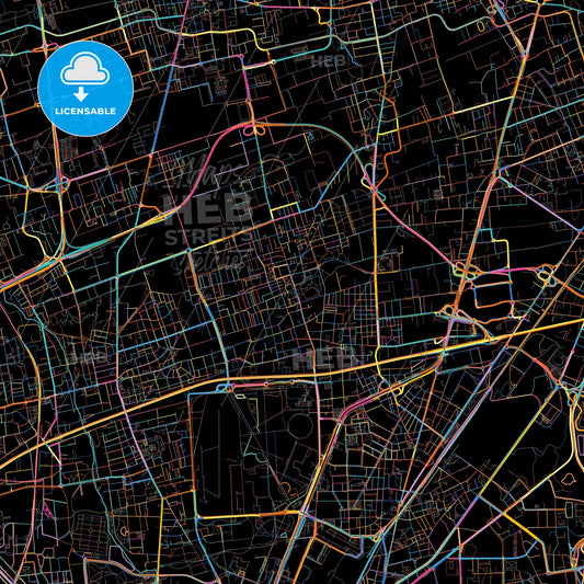 Cinisello Balsamo, Lombardy, Italy, colorful city map on black background
