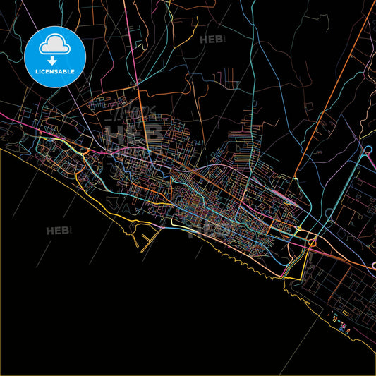 Gela, Sicily, Italy, colorful city map on black background