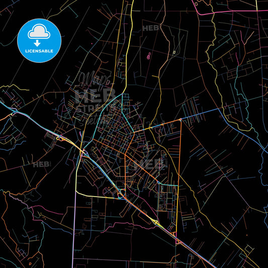 Aprilia, Lazio, Italy, colorful city map on black background