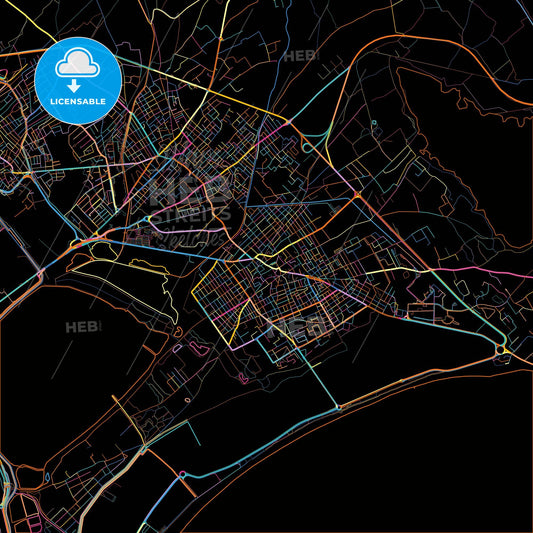 Quartu Sant Elena, Sardinia, Italy, colorful city map on black background