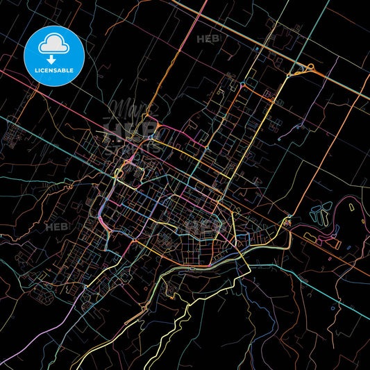 Imola, Emilia-Romagna, Italy, colorful city map on black background