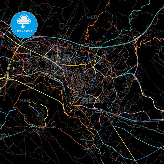 L Aquila, Abruzzo, Italy, colorful city map on black background