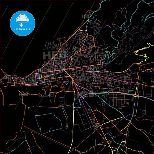 Trapani, Sicily, Italy, colorful city map on black background