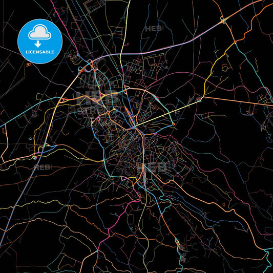 Viterbo, Lazio, Italy, colorful city map on black background