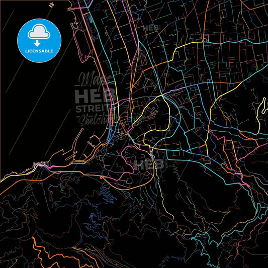 Castellammare di Stabia, Campania, Italy, colorful city map on black background