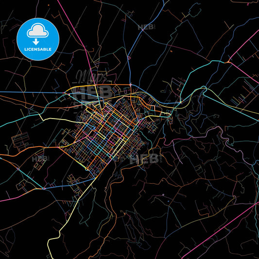 Vittoria, Sicily, Italy, colorful city map on black background