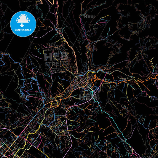 Carrara, Tuscany, Italy, colorful city map on black background