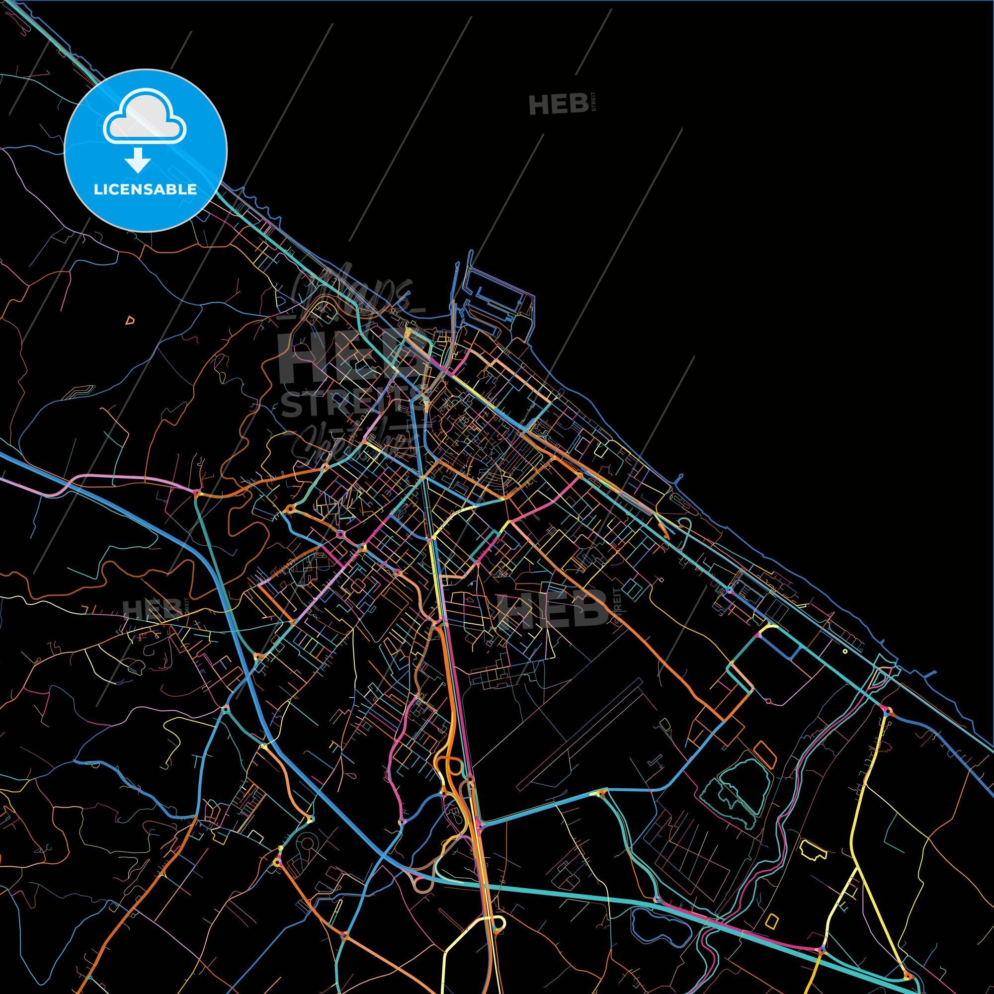 Fano Maps Fano, Marche, Italy, Colorful City Map On Black Background – HEBSTREITS