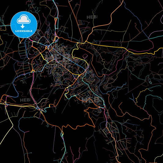 Matera, Basilicata, Italy, colorful city map on black background