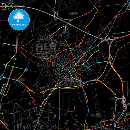 Acerra, Campania, Italy, colorful city map on black background