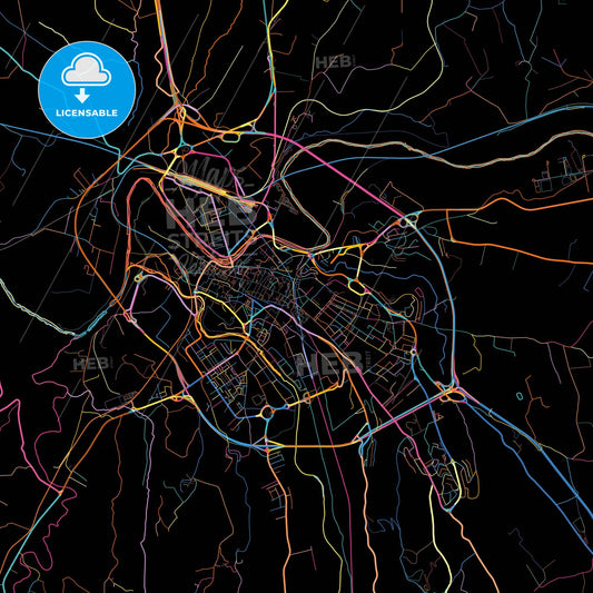 Benevento, Campania, Italy, colorful city map on black background
