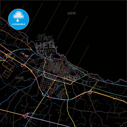 Molfetta, Apulia, Italy, colorful city map on black background