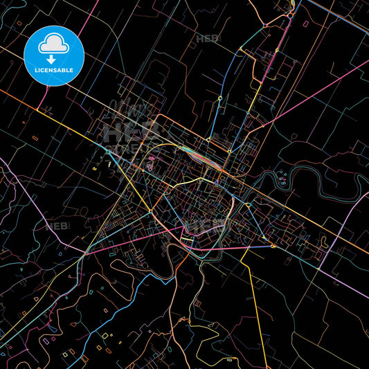 Faenza, Emilia-Romagna, Italy, colorful city map on black background