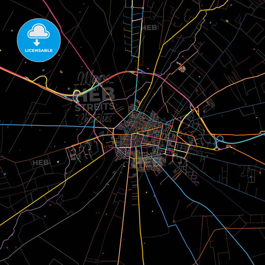 Cerignola, Apulia, Italy, colorful city map on black background