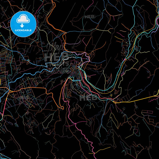 Tivoli, Lazio, Italy, colorful city map on black background