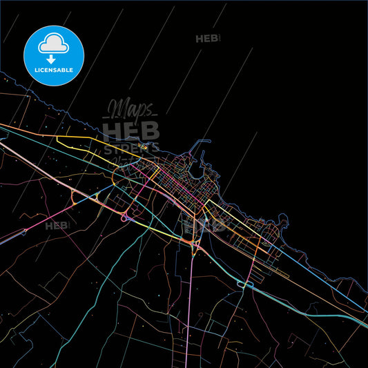 Trani, Apulia, Italy, colorful city map on black background