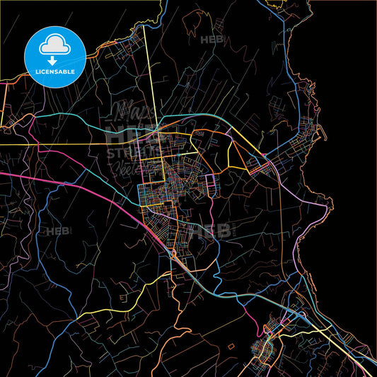 Bagheria, Sicily, Italy, colorful city map on black background