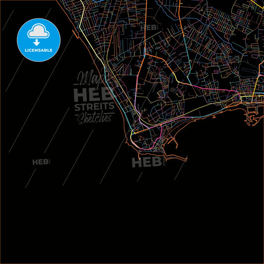 Anzio, Lazio, Italy, colorful city map on black background