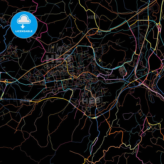 Avellino, Campania, Italy, colorful city map on black background