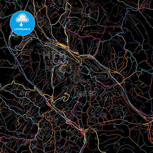 Siena, Tuscany, Italy, colorful city map on black background