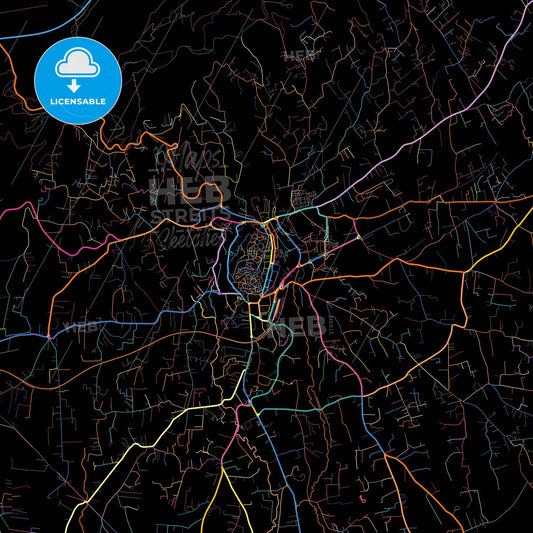 Velletri, Lazio, Italy, colorful city map on black background