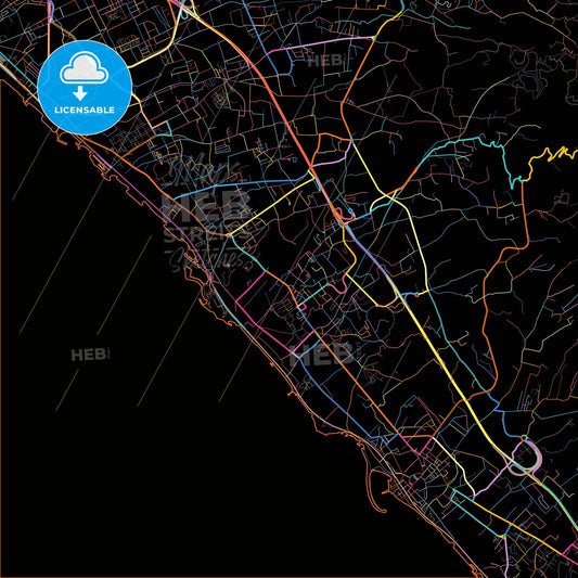 Ercolano, Campania, Italy, colorful city map on black background