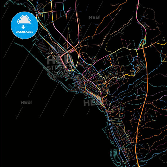 Civitavecchia, Lazio, Italy, colorful city map on black background