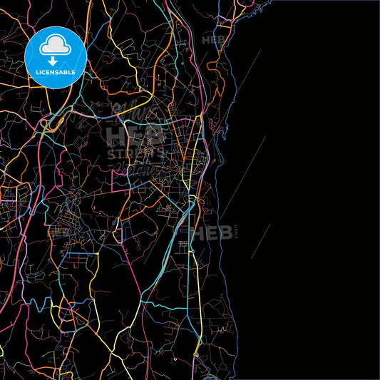 Acireale, Sicily, Italy, colorful city map on black background