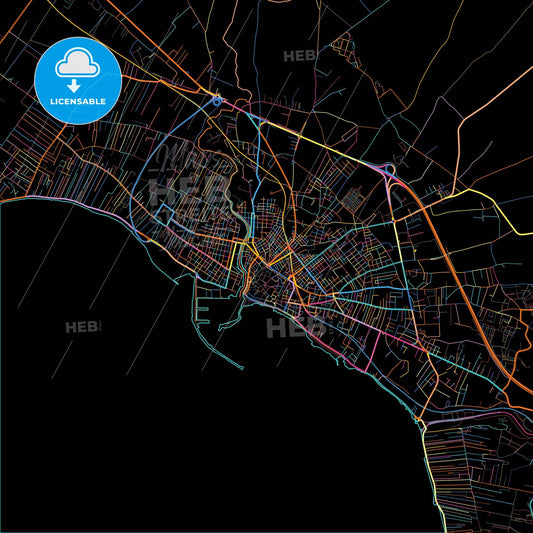 Mazara del Vallo, Sicily, Italy, colorful city map on black background