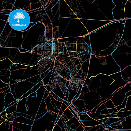 Rovigo, Veneto, Italy, colorful city map on black background