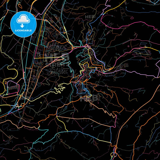 Chieti, Abruzzo, Italy, colorful city map on black background