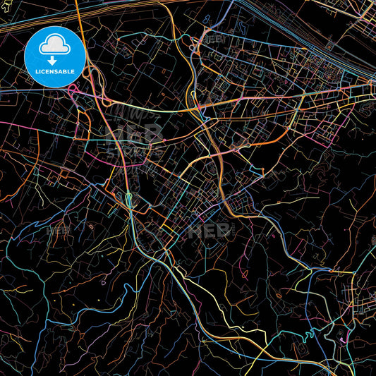Scandicci, Tuscany, Italy, colorful city map on black background