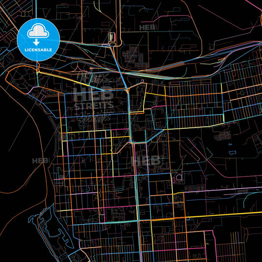 Pavlodar, Pavlodar Province, Kazakhstan, colorful city map on black background