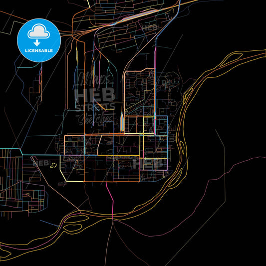 Baikonur, Kazakhstan, colorful city map on black background