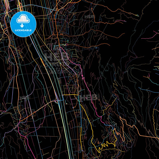 Vaduz, Liechtenstein, colorful city map on black background