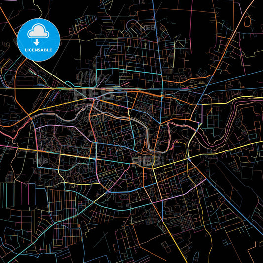 Panevėžys, Panevėžys County, Lithuania, colorful city map on black background