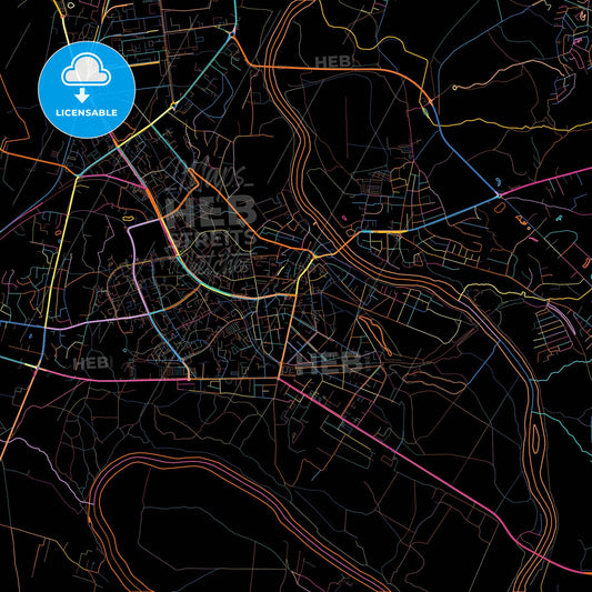 Alytus, Alytus County, Lithuania, colorful city map on black background