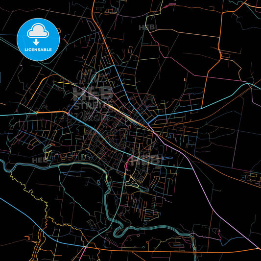 Mažeikiai, Telšiai County, Lithuania, colorful city map on black background
