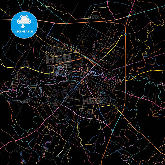 Plungė, Telšiai County, Lithuania, colorful city map on black background