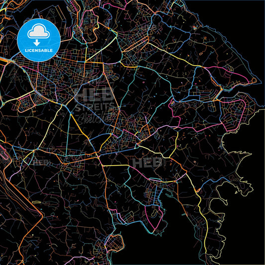 Żejtun, South Eastern Region, Malta, colorful city map on black background
