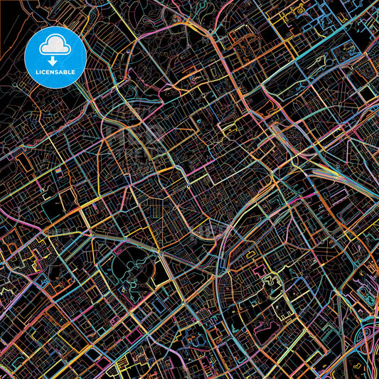 The Hague, South Holland, Netherlands, colorful city map on black background